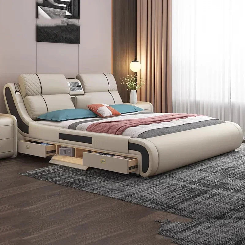 Modern Simple Massage Bed Luxury Water Proof Design Bedframe Double Bed Smart White Muebles Para Dormitorio Nordic Furniture