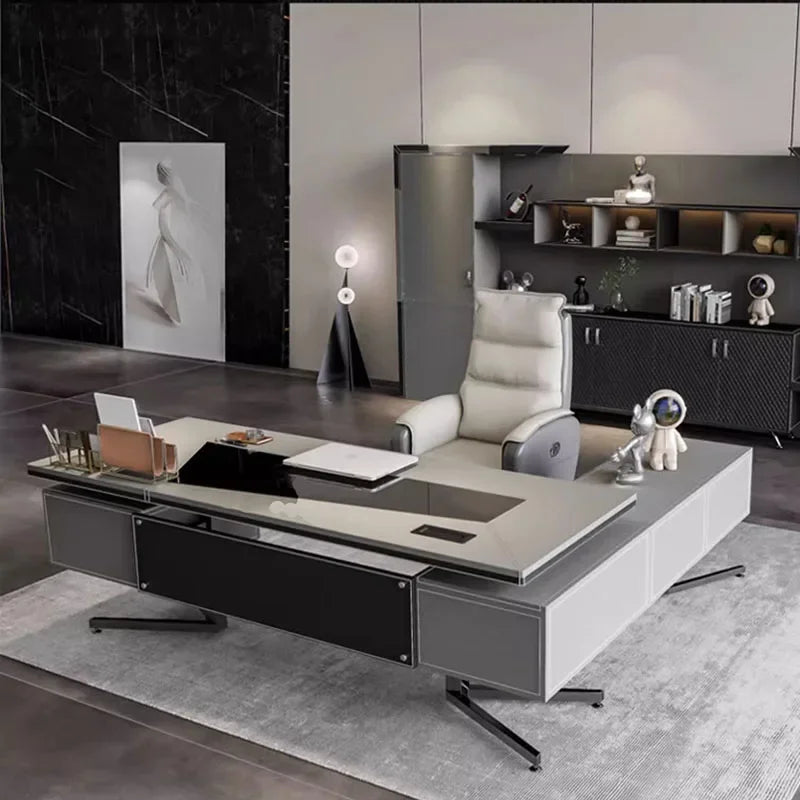 European Luxury Office Desk Supplies Glass Long Writing Computer Desksreception Drawers Mesa De Computador Modern Furnitures