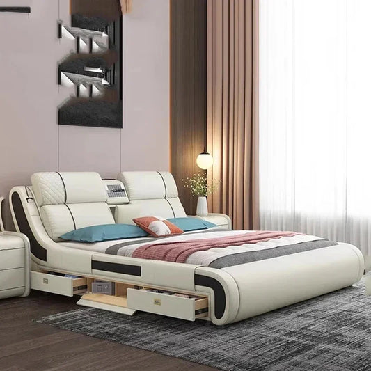 Modern Simple Massage Bed Luxury Water Proof Design Bedframe Double Bed Smart White Muebles Para Dormitorio Nordic Furniture