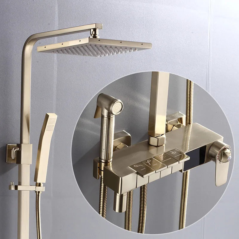 Bathroom Shower Sets Faucet Mixer Tap Brass Luxury Rainfall Shower Tap Brushed Gold Bath & Shower Faucet Set Shower Faucet