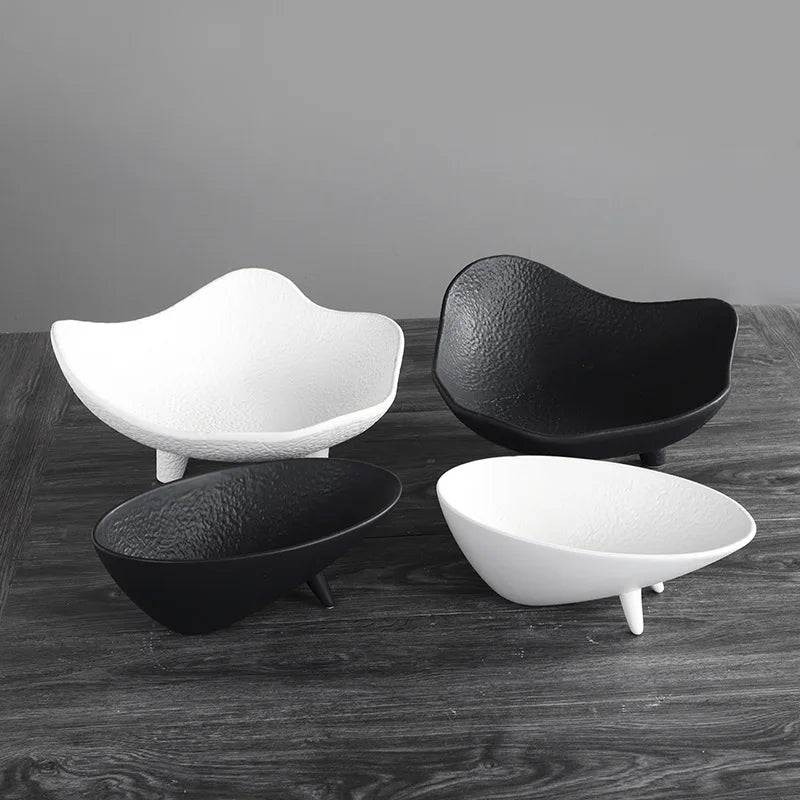 Light Luxury Minimalist Black And White Ceramic High Foot Fruit Bowl Nordic Model Room Accessories Home Ceramic Shell Dish