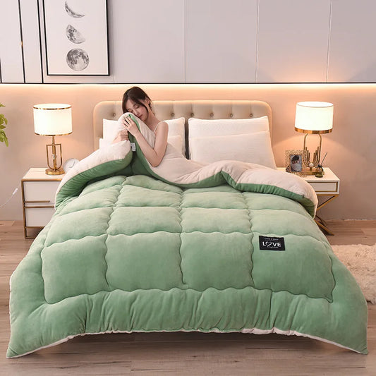 New Super Warm Lamb Wool Quilt Winter Thickened Cotton Quilt Warm Cotton Double sided Velvet Soft Extra Large Blanket