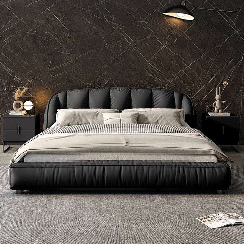 Minimalist leather bed,  modern master bedroom double  1.8-meter light luxury high-end design,