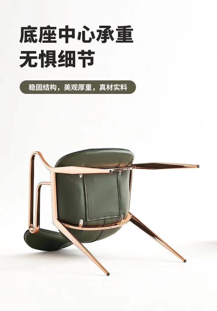 Light Luxury Italian Dining Chair Saddle Leather Home Dining Chair Stainless Steel Armrest Armchair Designer Model Room