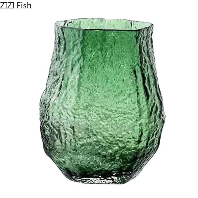 Green Wrinkle Glass Vase Artificial Flowers Decorative Flower Arrangement Desk Decoration Transparent Hydroponics Floral Vases