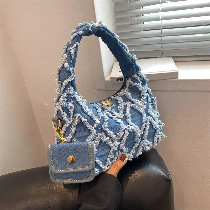 Small Denim Shoulder Bags for Women Luxury Designer Handbag and Purse 2022 Female Casual Tote High Quality Armpit Bag New Clutch