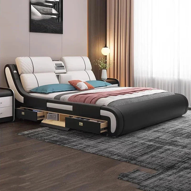 Modern Simple Massage Bed Luxury Water Proof Design Bedframe Double Bed Smart White Muebles Para Dormitorio Nordic Furniture