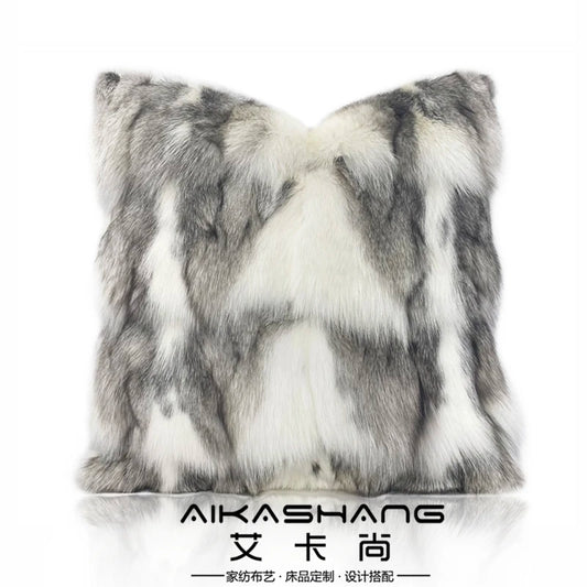 Modern Light Luxury Fox Fur Fur Cushion Model Room Cushion M Dark Gray Nordic Living Room Sofa Cushion Waist Pillow