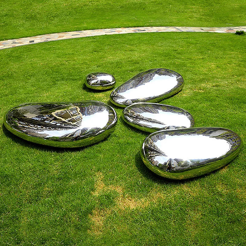 Park landscape stainless steel mirror cobblestone sculpture manufacturers make outdoor furnishing stainless steel large sculptur