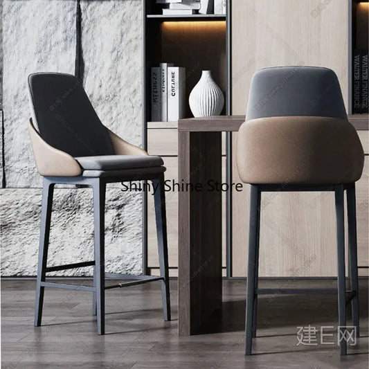 Customized Bar Chair Solid Wood Bar Chair Simple Modern Leather Household Island Hotel High feet Bar Stool for Kitchen Furniture