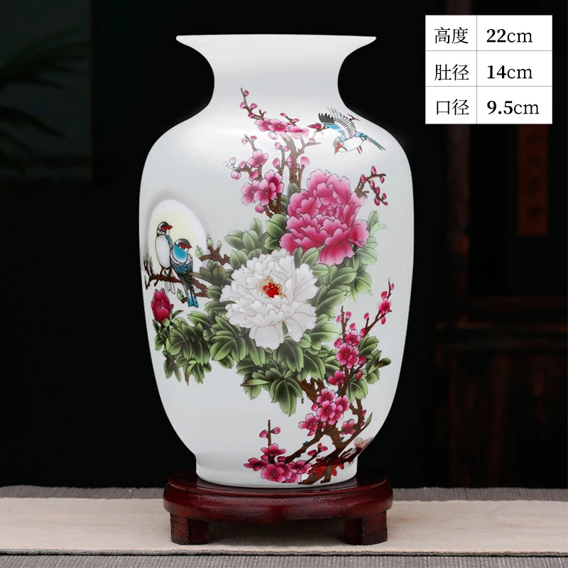 Jingdezhen Ceramics Small Vase Decoration Flower Arrangement New Chinese Home Living Room Wine Cabinet Decoration Craft