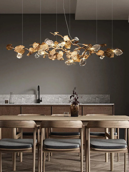 Luxury Vintage Brass Glass leaf Chandelier ceiling LED Kitchen lsland Copper Hanging lights Home decor Dining room fixtures