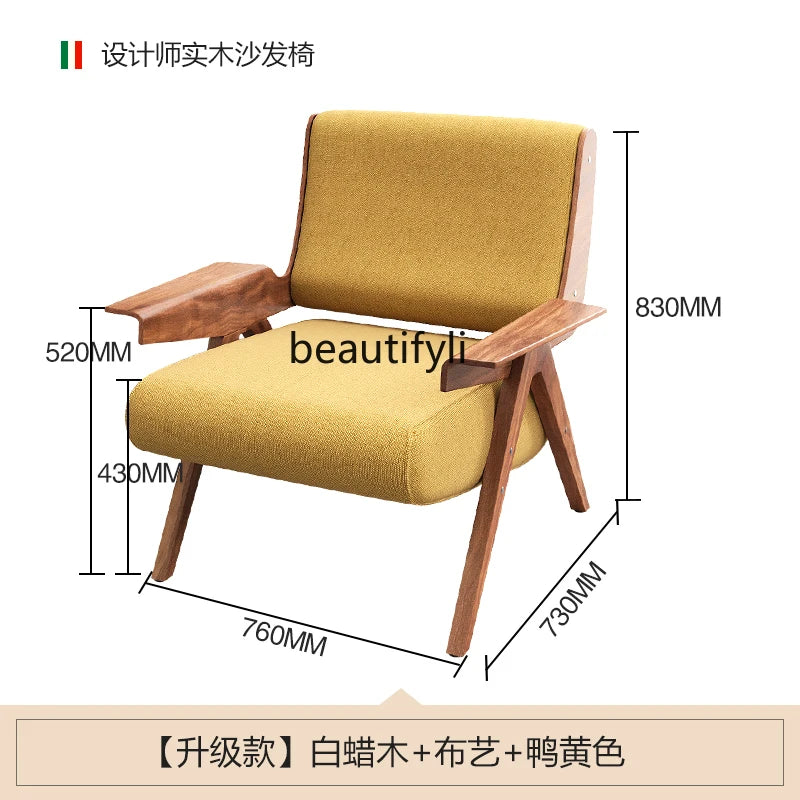 Single Seater Designer Model Modern Fabric Home Living Room Silent Wind Wooden Lounge Chair