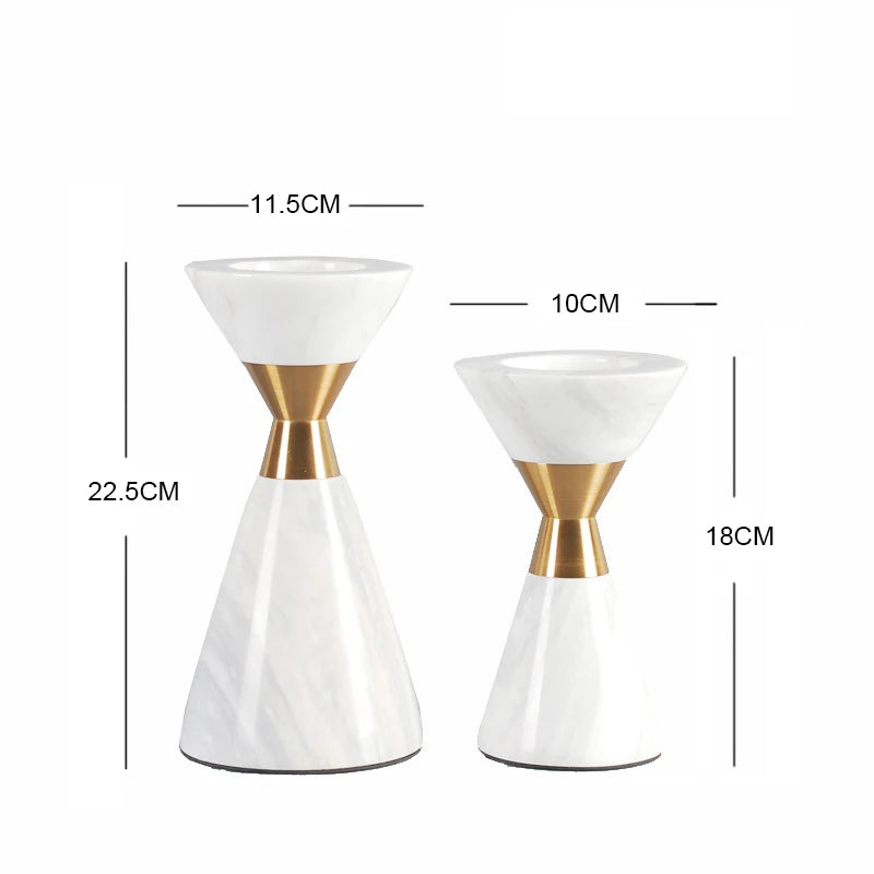 Scandinavian Volakos White Natural Marble Candlestick for Wedding Luxury Golden Metal Candlesticks for Candles