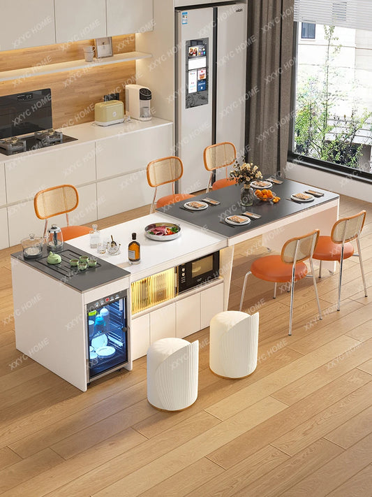 Retractable Kitchen Island Dining Table Movable Multi-Function with Induction Cooker Stone Plate Tea Table Dining Table