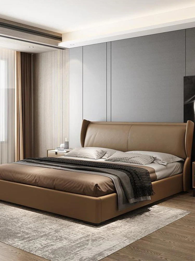 Minimalist Leather Bed Bedroom Furniture Small Family 1.8m Double Bed Italian Simple Master Bedroom 2022 New Leather Bed