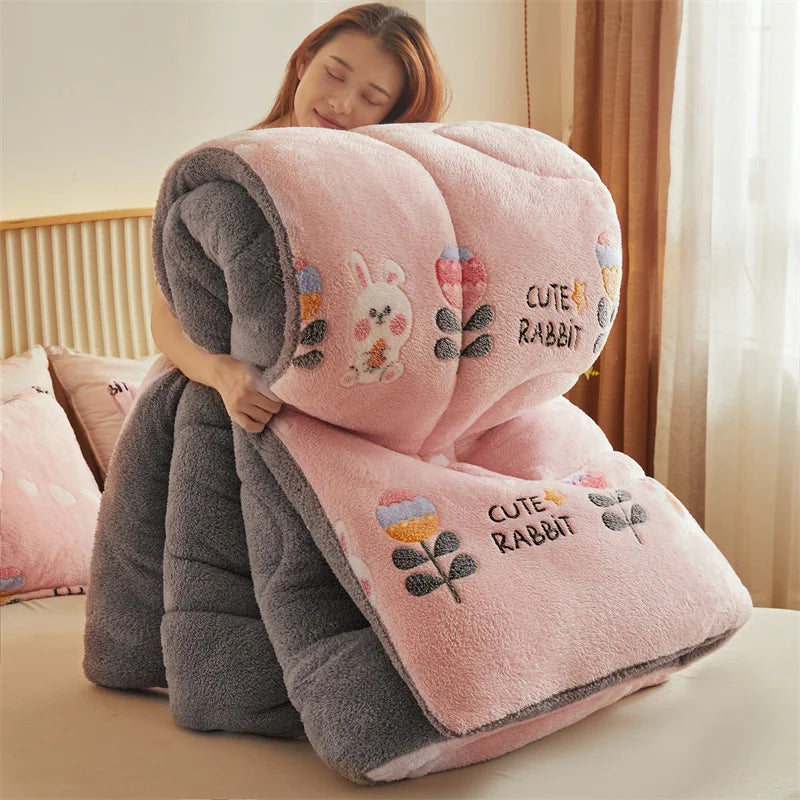 Thickened Winter Blanket Quilt Lamb Wool Double Layer Thick Warm Blanket 150/180/200 Comforter Throw Blankets for Beds