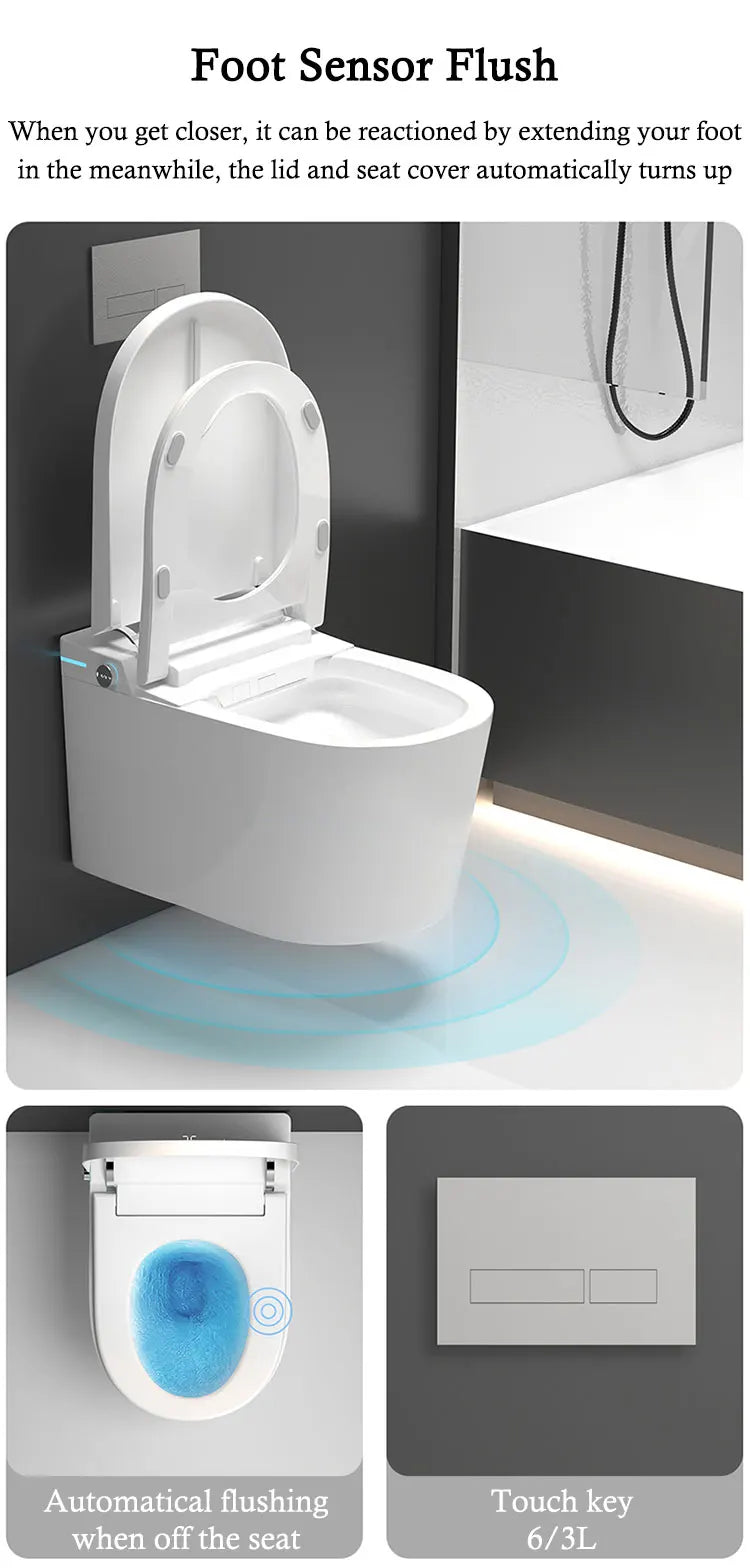 Concealed Cistern Wall Hang WC Toilet Bowl Bathroom Automatic Tankless Intelligent  Mounted Smart