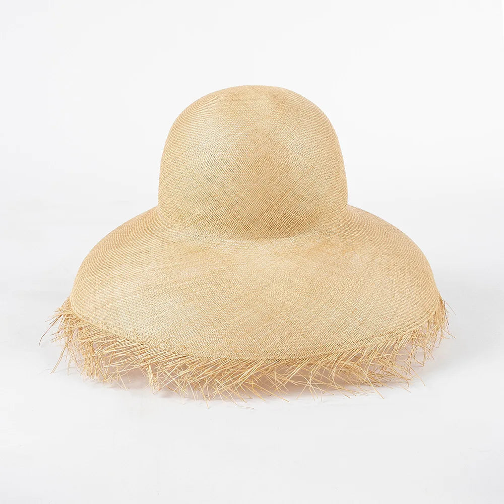 Fashion retro hand woven Buntal Fibre Hat Party domed large brim women summer straw hat luxury outdoor sun straw hat