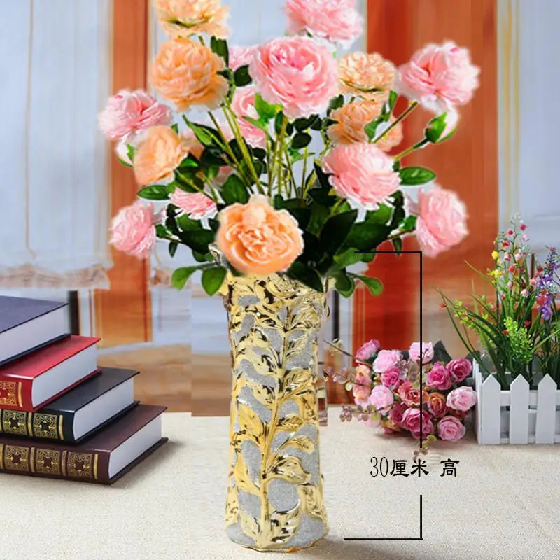 30CM Luxury Europe Gold Ceramic Vase Home Decor Creative Design Porcelain Decorative Flower Vase For Wedding Decoration