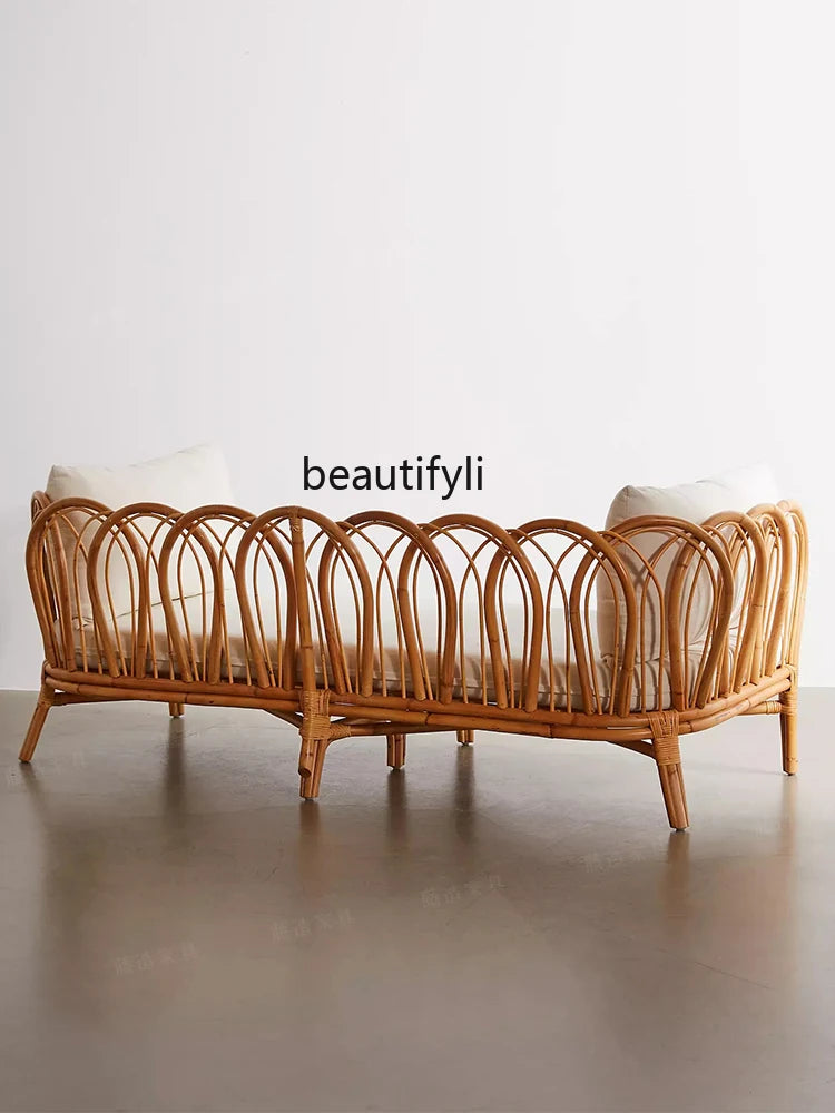 Rattan Sofa Nordic Combination B & B Living Room Modern Real Rattan Small Apartment Single Three-Person Leisure Rattan Chair