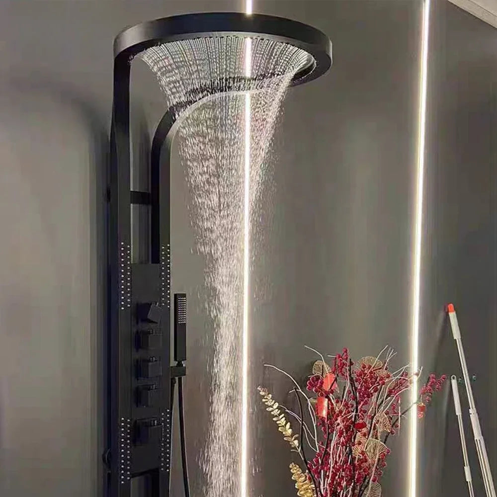 Luxury bathroom  waterfall shower set Tiktok hot sale design black shower set