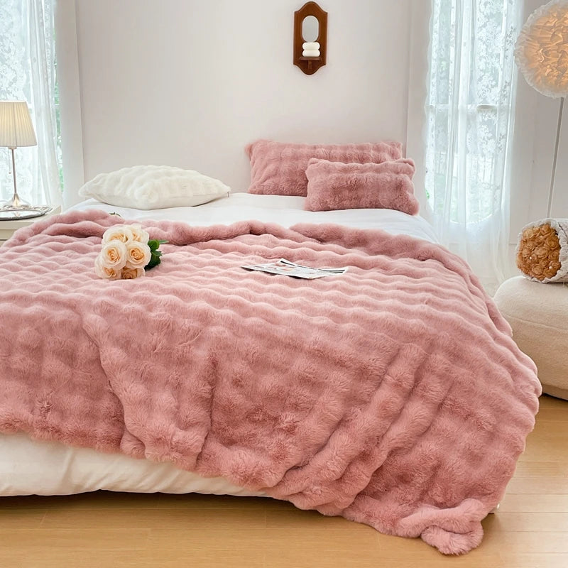 Faux Fur soft Throw Blanket warm winter Plush Bedspread on the bed plaid sofa cover Gradient blankets for living room bedroom