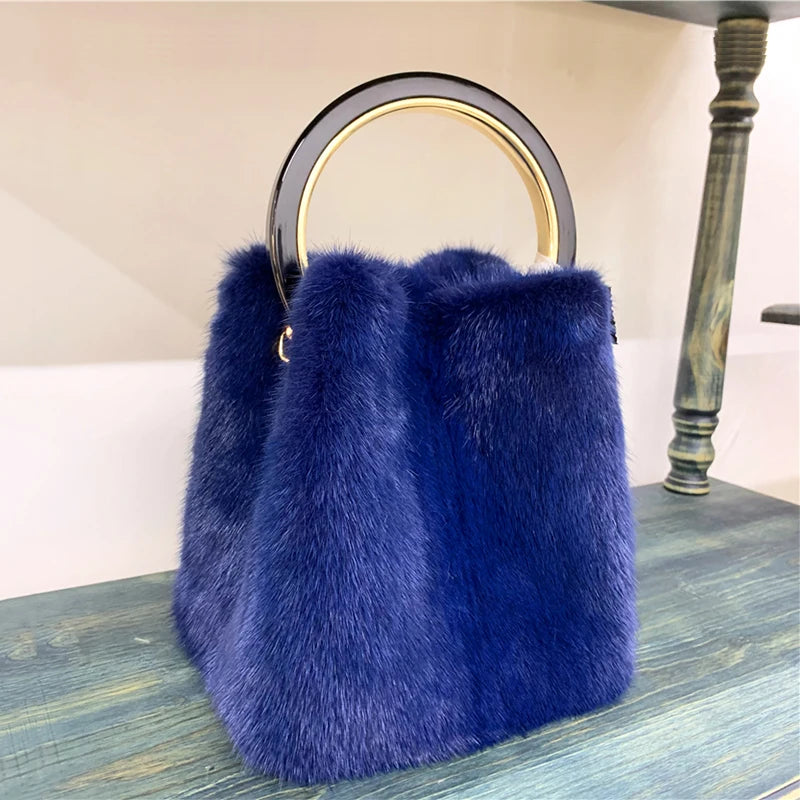 Luxury Designer Real Mink Fur Handbag Purses And Handbags For Women Fur Bag Ladies Tote Bag Party Evening Clutch Bag Women's Bag