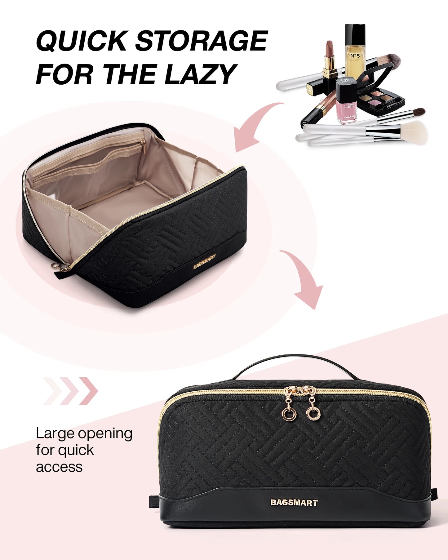 BAGSMART Makeup bag Travel Women's cosmetic bag Portable Makeup Case Waterproof Multifunctional Cosmetic pouch