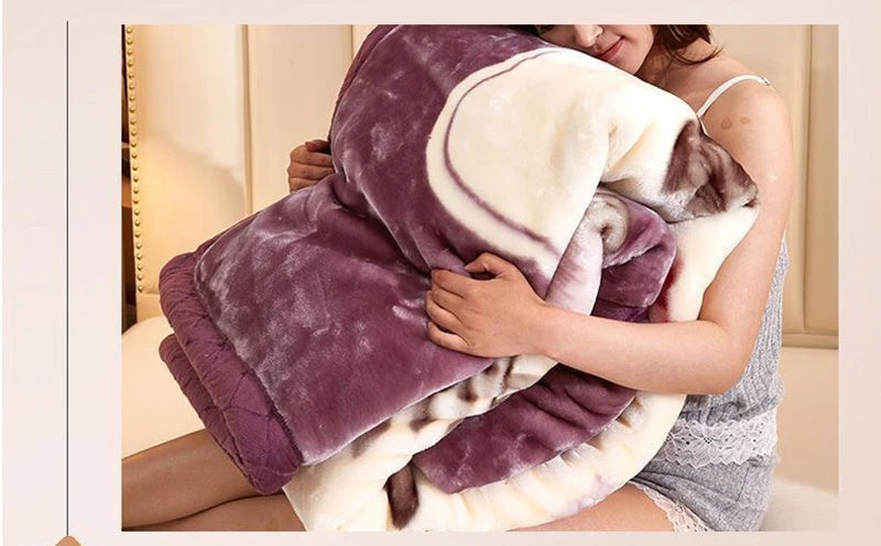 Soft Winter Quilt Blanket For Bed Printed Raschel Mink Throw Twin Full Queen Size Double Bed Fluffy Warm Fat Thickened Blankets