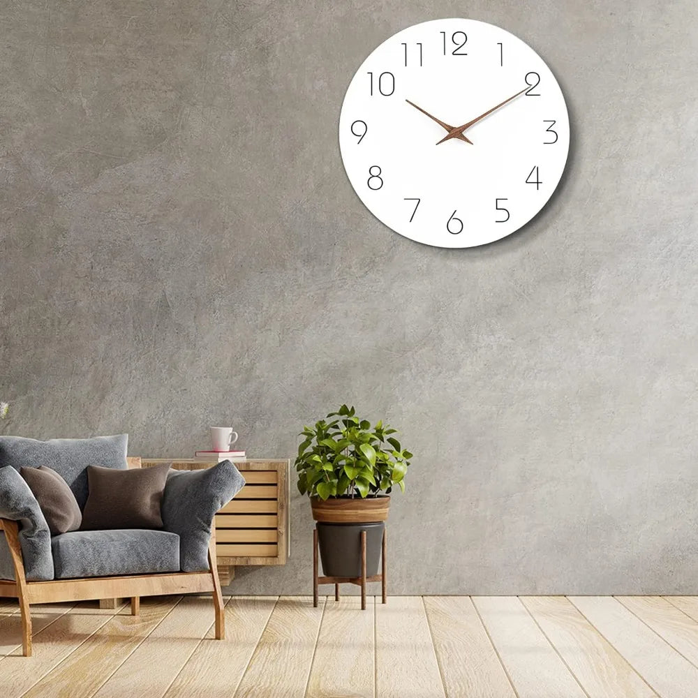 Wall Clock 12 Inch Silent Non Ticking Wood Wall Clocks Battery Operated Wooden White Modern Simple Minimalist Hanging Wall Clock