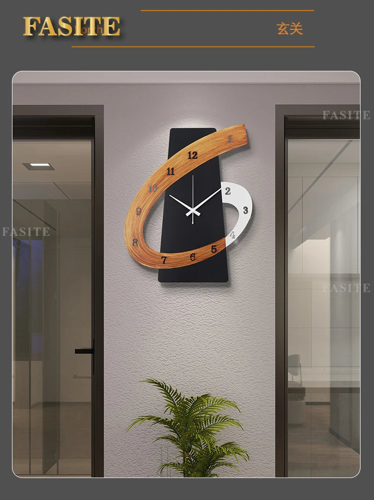 Home Wall Clock Living Room Gift Art Deco Wooden Unique Wall Clock Quartz Numbers Black Modern Design Silent Horloge Home