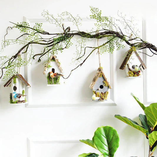 Parrot Myna Nest mini handmade bird nest simulation plant wall decoration, living room background, creative DIY hangings