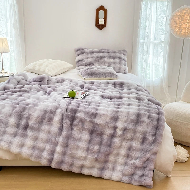 Faux Fur soft Throw Blanket warm winter Plush Bedspread on the bed plaid sofa cover Gradient blankets for living room bedroom