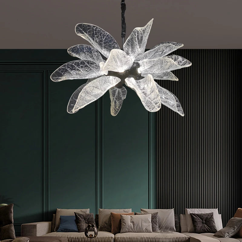 Creative leaf design modern led chandelier, used for living room luxury home decoration hanging lamp large black lamp