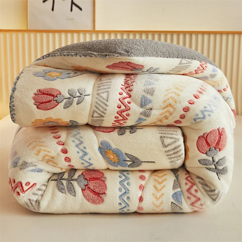 Thickened Winter Blanket Quilt Lamb Wool Double Layer Thick Warm Blanket 150/180/200 Comforter Throw Blankets for Beds