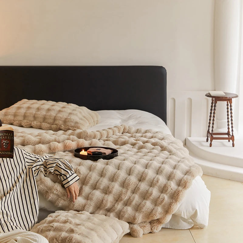 Enjoy The Ultimate Comfort and Warmth with Toscana Rabbit Fur Blanket - Ideal for Naps and Covers Throw Blanket for Beds