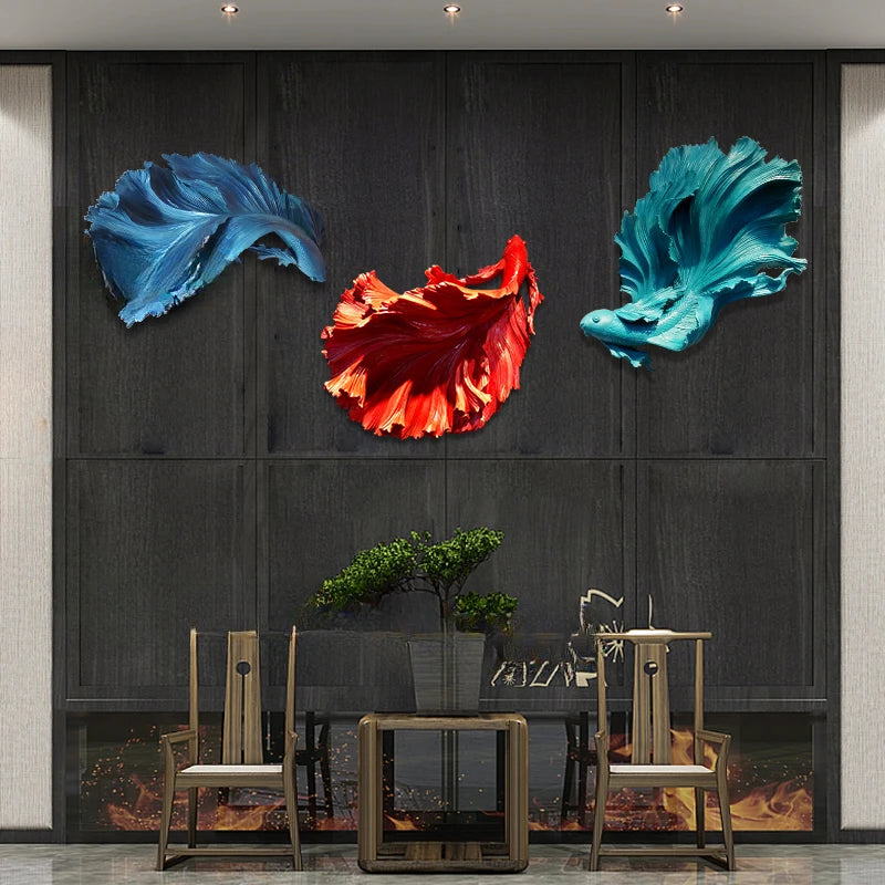 Modern Style Home Decor Ornaments Personalized Fish Light Luxury Wall Decoration Living Room Model Room Wall Hanging Pendant