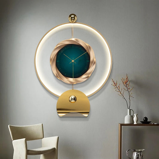 Light luxury mute wall clock Nordic fashion modern minimalist home table living room wall hanging clock lamp hanging wall clock