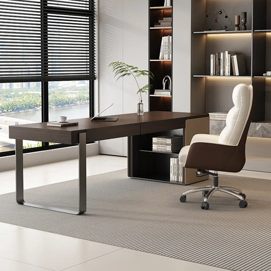 Italian Minimalist Study Office computer desk Luxury Modern Solid Wood desk Nordic Saddle Leather Computer Mesa Office Furniture