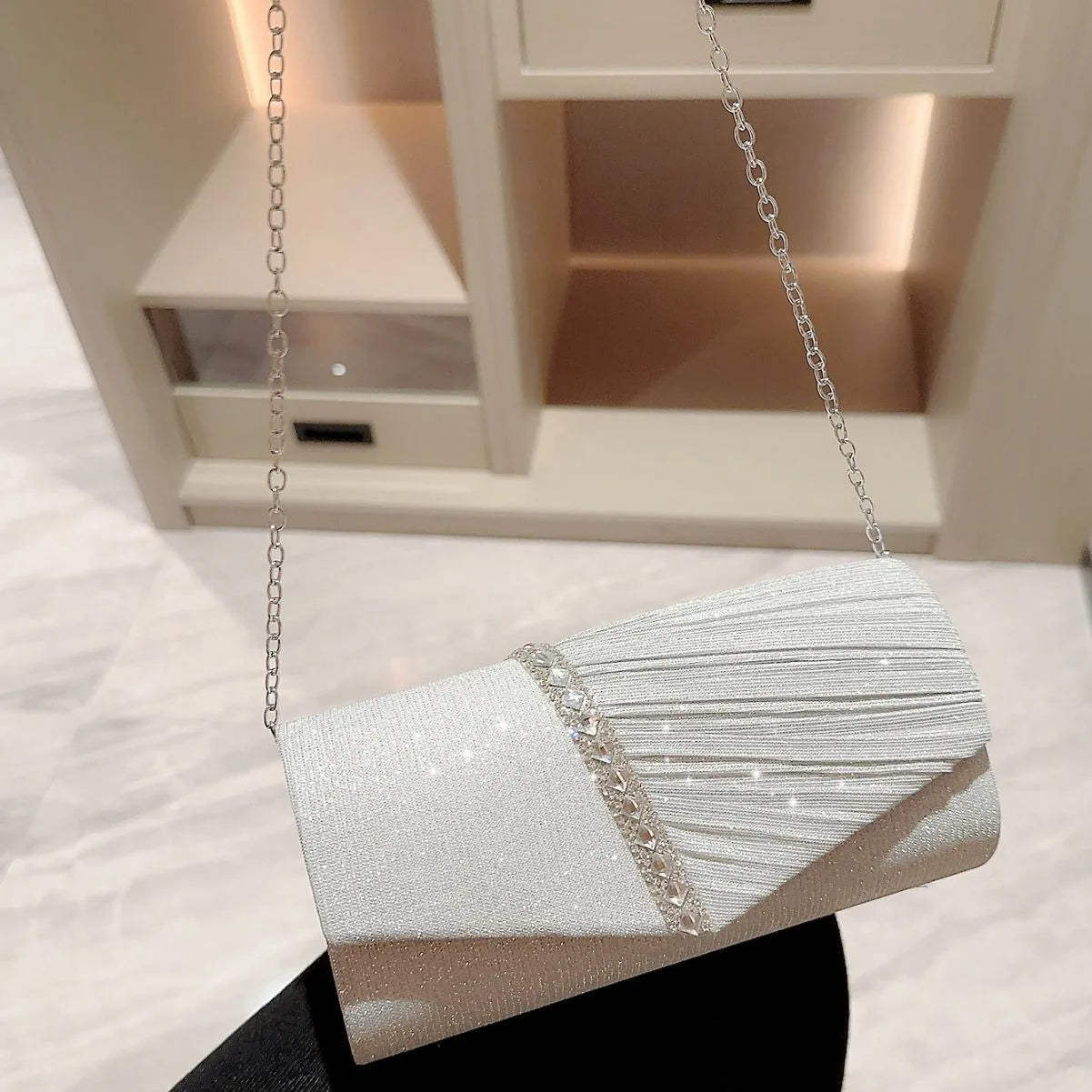 Fashion Luxury Clutch Bag for Women's Shiny Rhinestone Envelope Evening Bag Chain Shoulder Bag Purse Lady Wedding Party Handbag