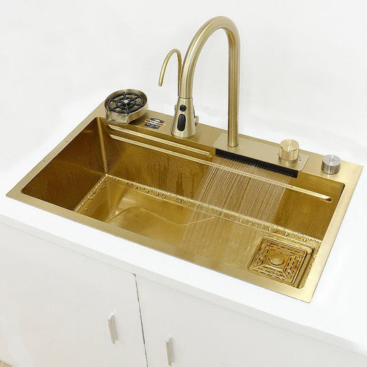 Gold Kitchen Sink multifunction kitchen Waterfall stainless steel  smart Wash Basin modern Dishwasher for kitchen