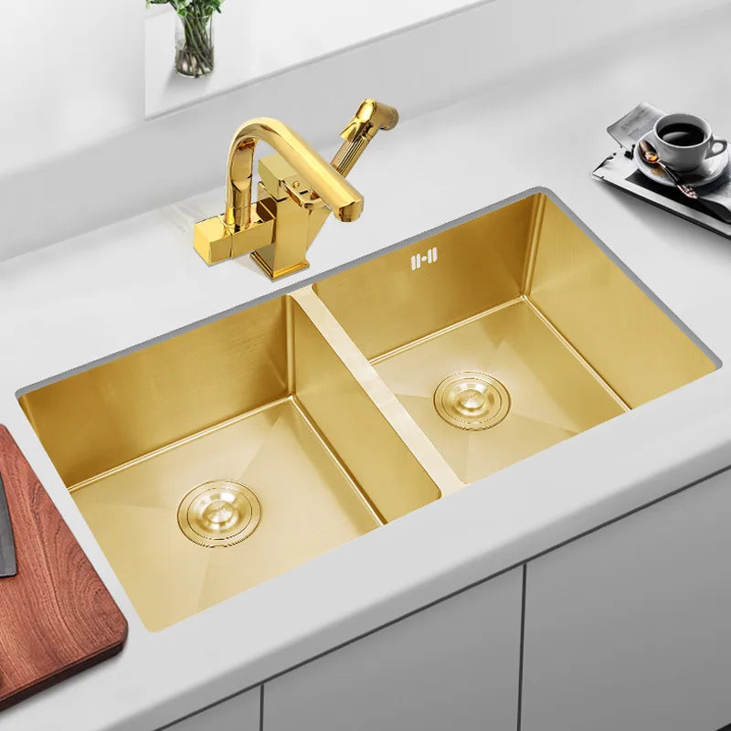 Modern Luxury Golden 850*450*210mm Kitchen sink Double sink High Quality SUS304 Stainless steel Kitchen sink Brushed Gold