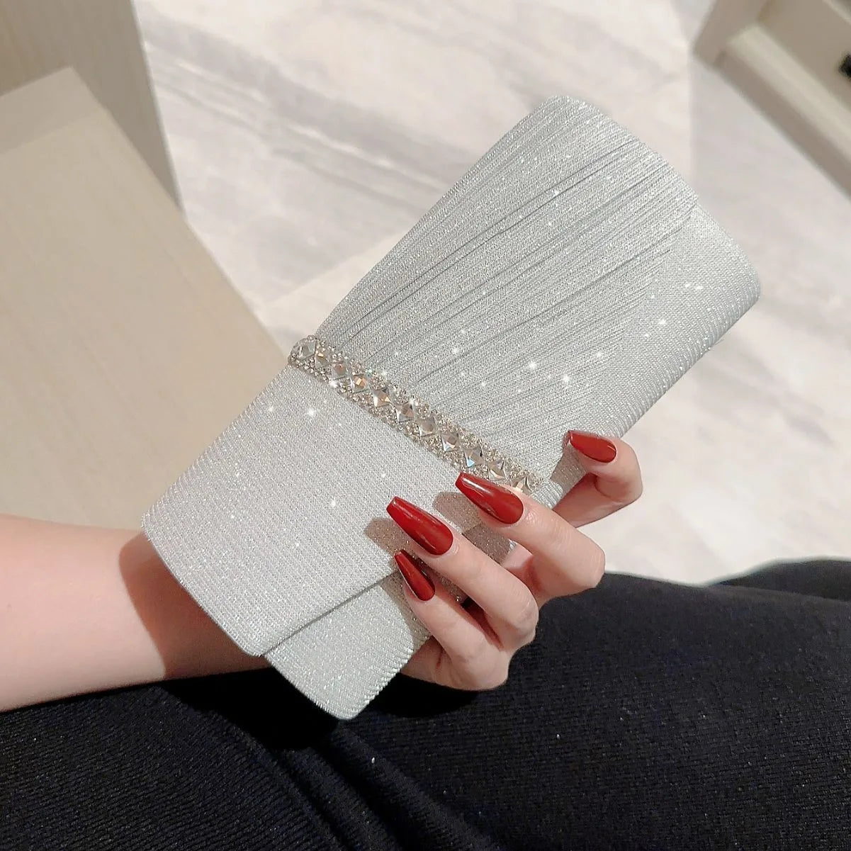 Fashion Luxury Clutch Bag for Women's Shiny Rhinestone Envelope Evening Bag Chain Shoulder Bag Purse Lady Wedding Party Handbag