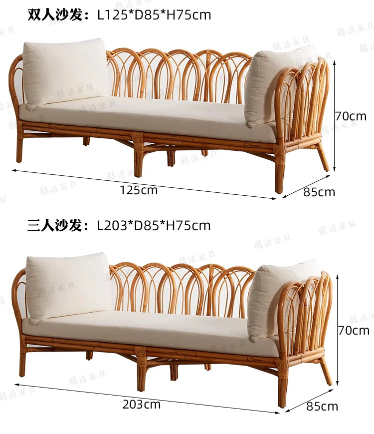 Rattan Sofa Nordic Combination B & B Living Room Modern Real Rattan Small Apartment Single Three-Person Leisure Rattan Chair