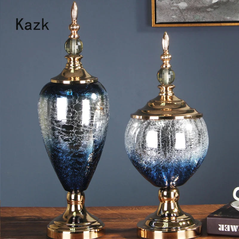 European Style Crystal Glass Vase Light Luxury Modern Crack Texture Ikebana Decorative Storage Jar Crafts Living Room Decoration