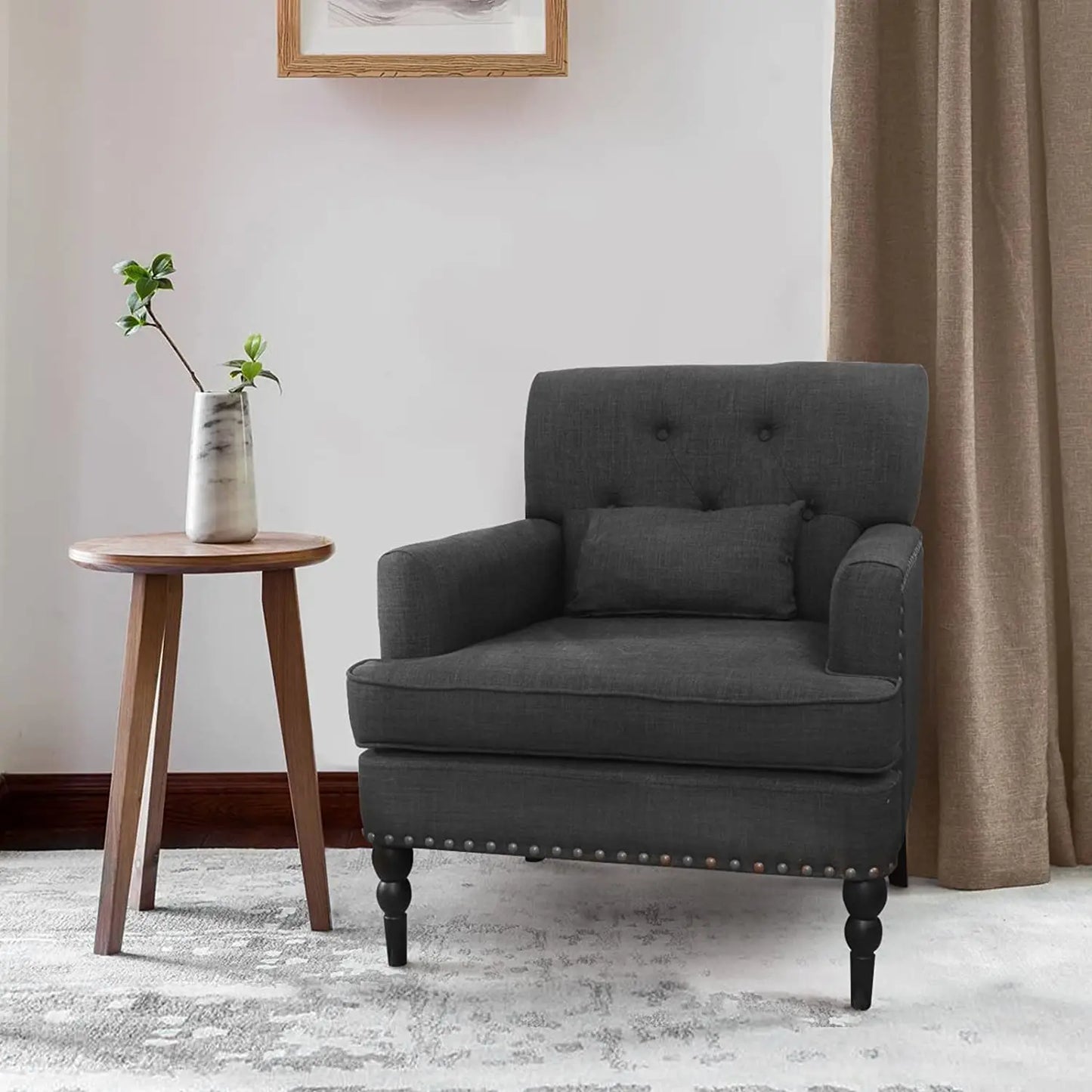 GERICCO Accent Chair for Living Room Comfy Club Chair with Pillow Lazy Sofa Button Tufted Rivet Armchair Luxury Nordic Furniture