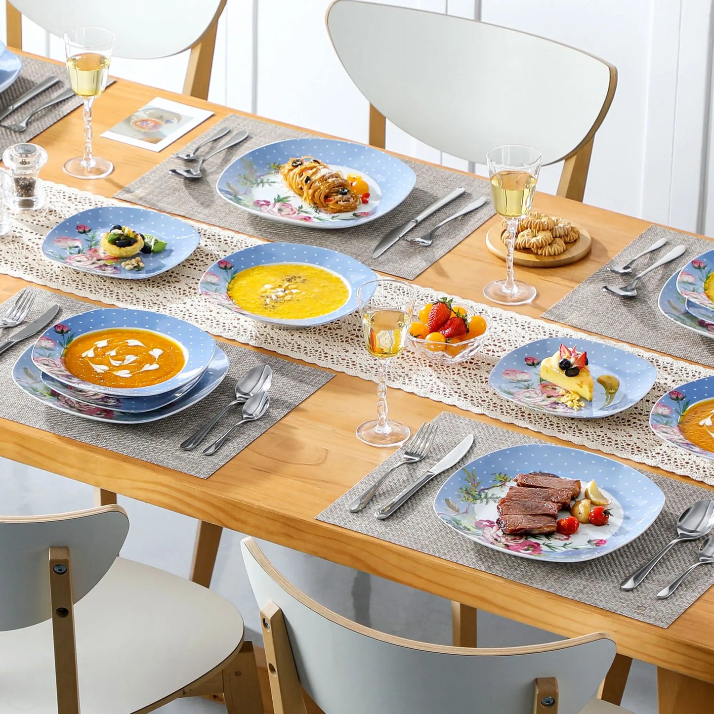 VEWEET Hannah Series 18/36 Piece Porcelain Ceramic Kitchen Tableware Dishes Plate Set with Dinner,Dessert,Soup Plate For 6/12