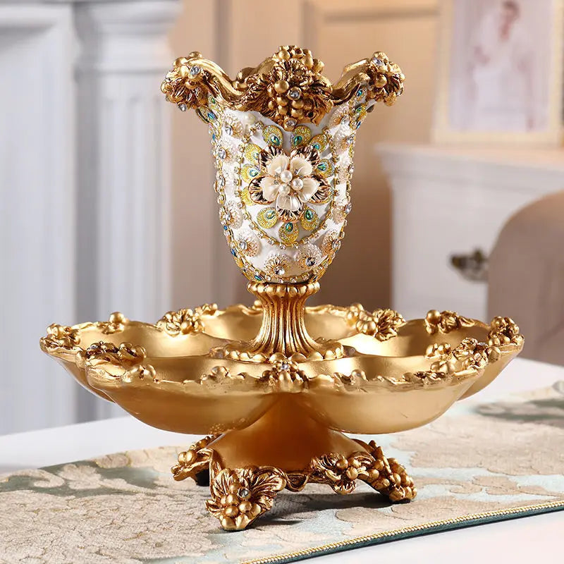 Luxury Storage Tray Resin Vase Stereoscopic Dried Fowers Arrangement Wobble Plate Living Room Entrance Ornaments Home Decoration