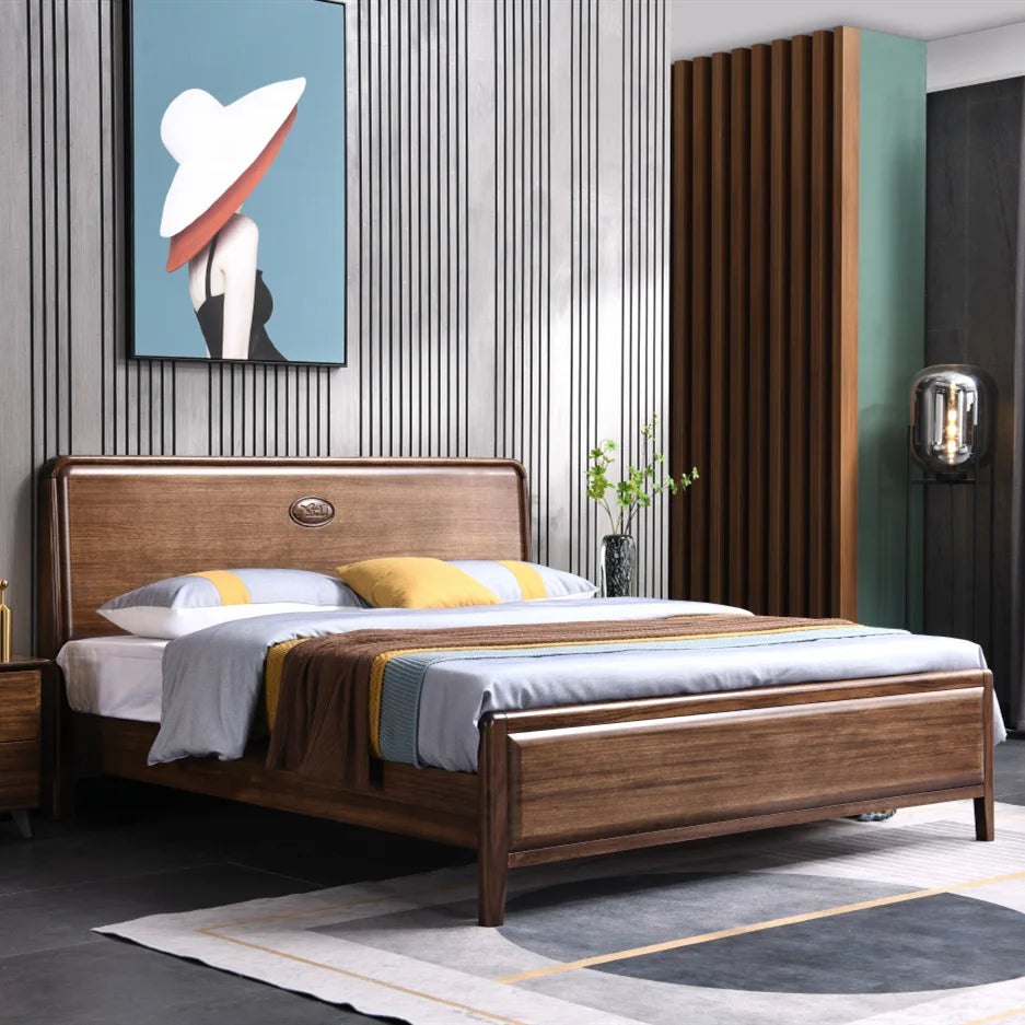 Furniture Bedroom Ebony Solid Wood Bed 1.8m Double Bed Modern Simple Storage Master Bedroom Wedding Bed